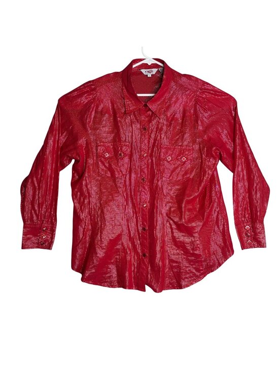 Roper Tops - Roper Womens Red Metallic Striped Long Sleeve Western Shirt 1X